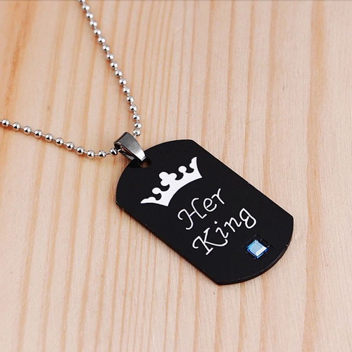 King & Queen Stainless Steel Necklaces with Stone Set new
