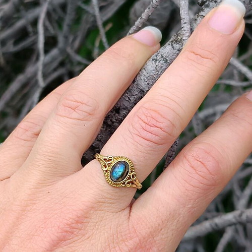 Brass ring with labradorite new, adjustable size
