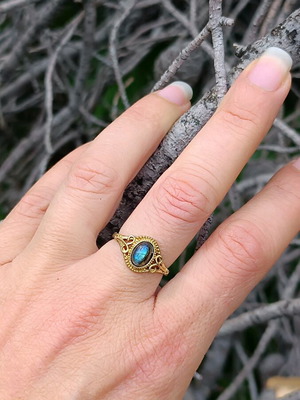 Brass ring with labradorite new, adjustable size