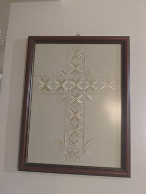 Lefkadian Handmade Embroidery Cross with Frame, New, Silk Thread