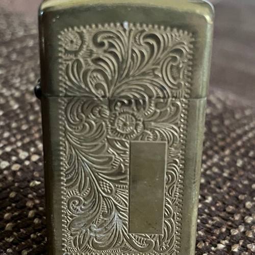 Zippo vintage lighter December 1990 slim brass Venetian with minimal wear