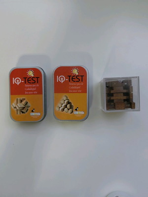 Ξύλινοι γρίφοι μεταχειρισμένοι, 2 mini puzzle σε μεταλλικά κουτιά και 1 σε πλαστικό κύβο