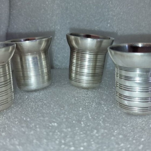 Old collectible shot glasses used, copper with silver enamel