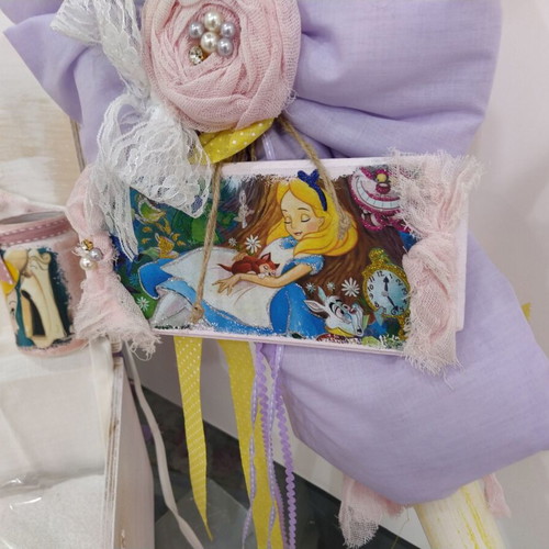 Wooden baptism box new with Alice in Wonderland theme