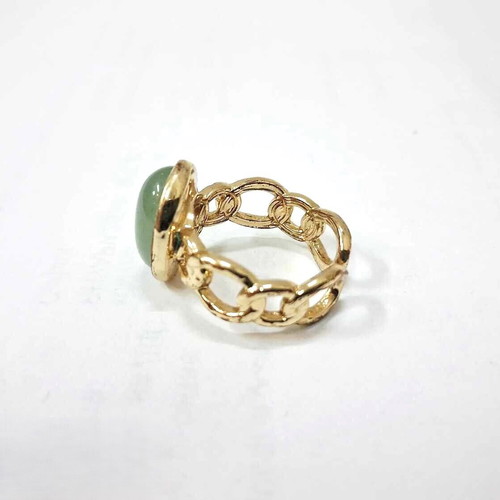 Vintage style ring with natural jade, new, gold plated metal