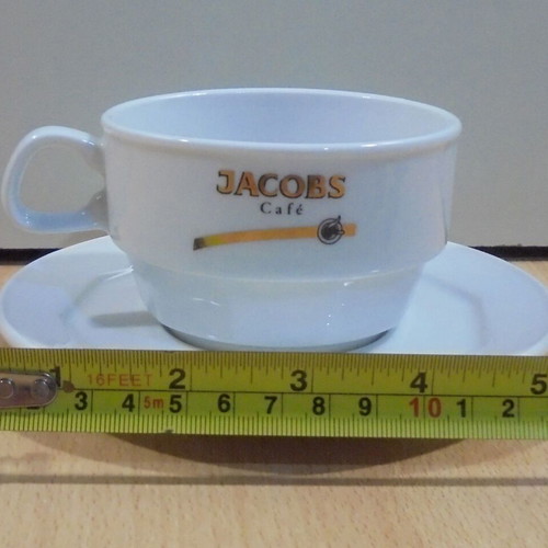 Jacobs coffee two promotional porcelain cups for cappuccino or chocolate like new with saucers