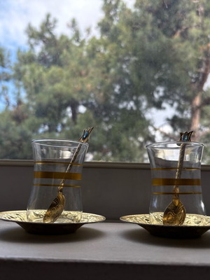Turkish metal tea set in gold tone like new