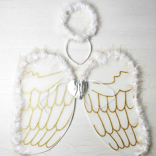 Angel Set with Halo Headband and Large White Wings with Gold Details 49cm