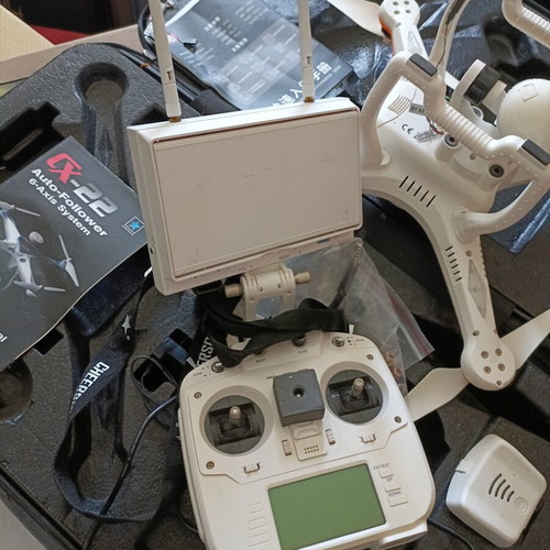 Drone with FPV monitor and original hard case for repair or parts