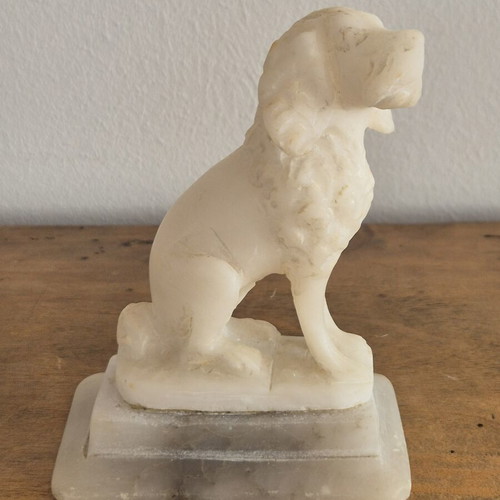 Grand Tour White Alabaster Seated Spaniel Bookends, original pair