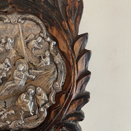 Vildiridis Silver Nativity Icon, Handmade Wood Carving