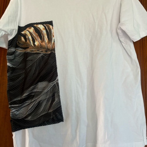 Mesh & Co men's t-shirt size M new, white with leaf print