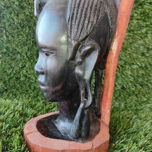Ebony sculpture with Maasai woman head like new