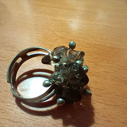 Faux ring with intricate design and adjustable size, new, silver