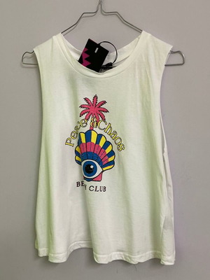 Crop T-shirt Peace and Chaos new season, size M, white multicolor