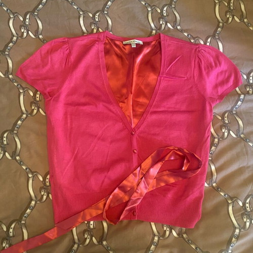 Laura Ashley pink cardigan like new with satin belt