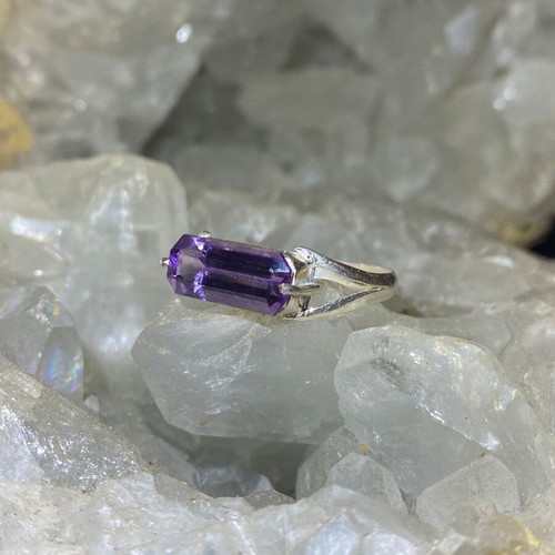 Silver ring with natural amethyst handmade, new