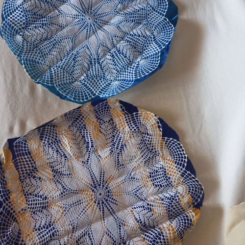 Handmade crochet round tablecloths pack of 2, unused, 50cm diameter