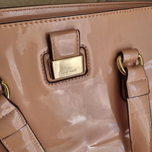 Nine West satchel bag used, nude beige with glossy finish
