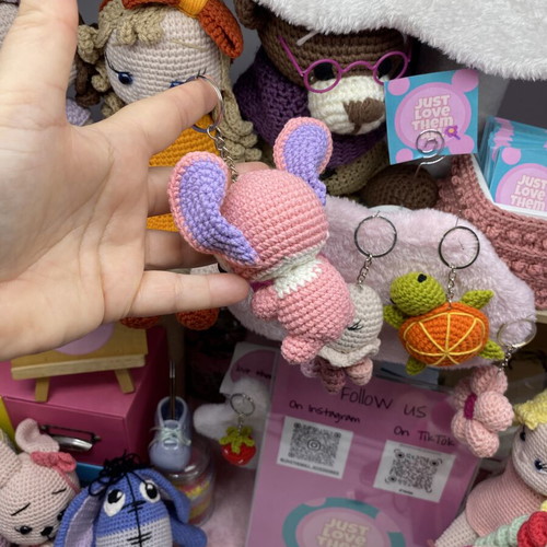 Handmade crochet Stitch Angel keychain pink