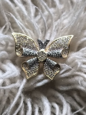Collectible Gold Butterfly Brooch New from Yellow and White Gold 585