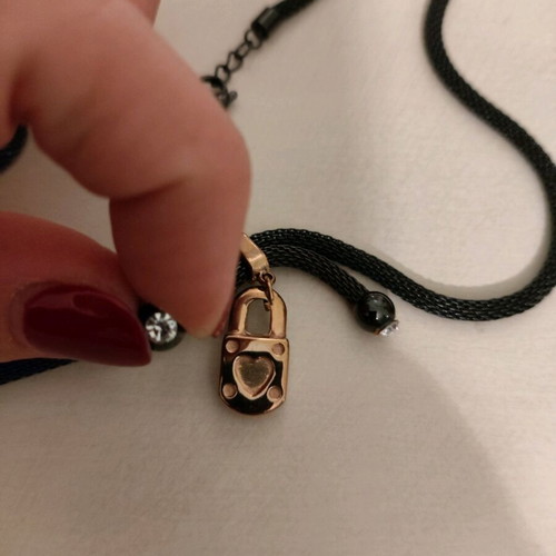 Jools stainless steel necklace like new with heart lock and black chain