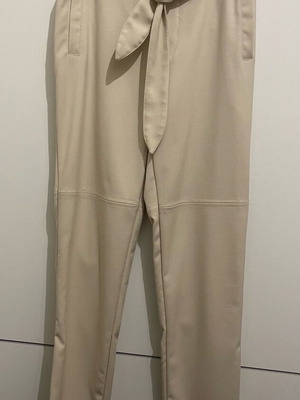 Zini beige fabric high-waist pants with belt and pockets new