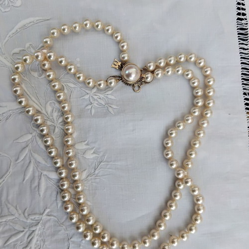 Vintage Majorica Double Strand Pearl Necklace, 925 Silver Gold Filled