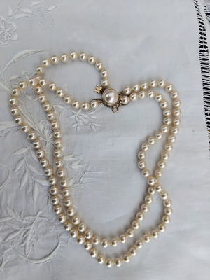 Vintage Majorica Double Strand Pearl Necklace, 925 Silver Gold Filled