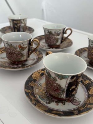 Vintage Japanese Moriage Porcelain Tea Set complete for 6, like new