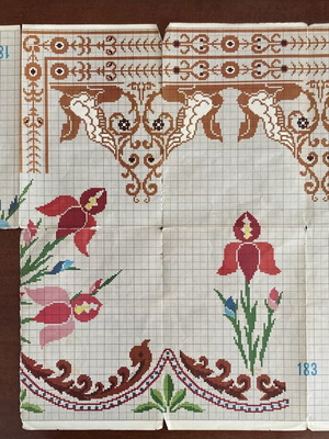 Vintage Greek Cross Stitch Patterns Nos 183 184 185, floral designs