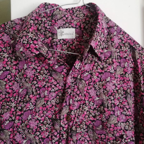 Camisa floral shirt pink and black, used, size L