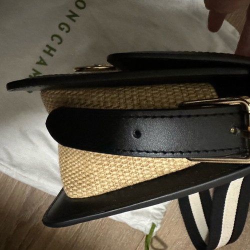 Longchamp cross bag with raffia and leather like new, black