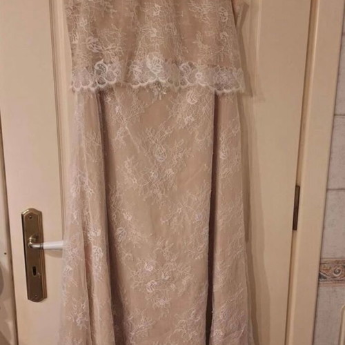 Boho wedding dress Demetrios 2017, beige and white lace