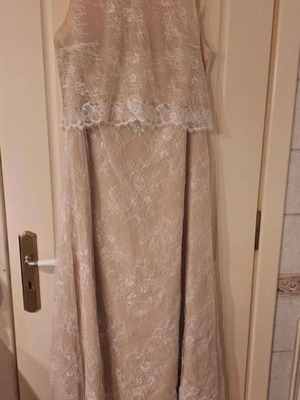 Boho wedding dress Demetrios 2017, beige and white lace