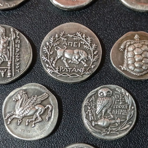 Ασημένια νομίσματα μεταχειρισμένα, πακέτο 14, ασήμι 925, αντίγραφα αρχαίων