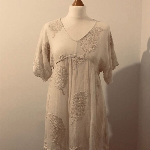 Zara tunic white cotton embroidered dress new, size S