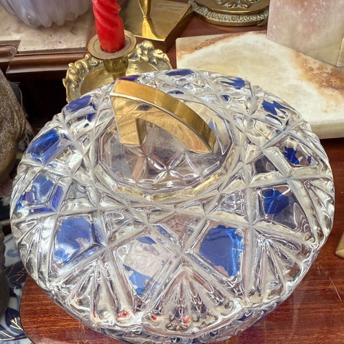 Crystal fondue pot used with discolorations, 16x9.5 cm