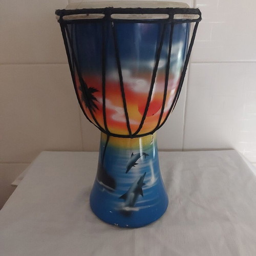 Wooden painted doumbek used