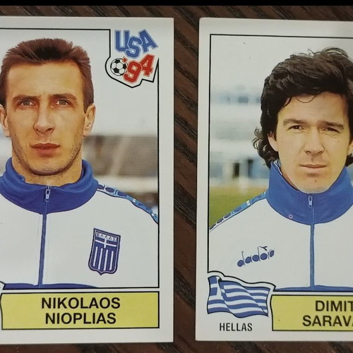 Panini stickers used from USA 94 World Cup with Saravakos and Nioplias