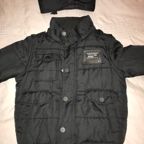 EBND Denim kids puffer jacket with hood used, black, size 140