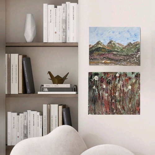 Two small oil paintings like new, abstract landscapes
