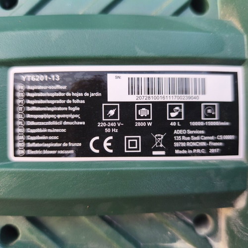 Electric leaf blower and vacuum with 40L bag