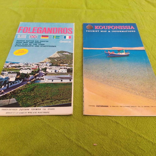 Pack of two vintage maps Folegandros and Koufonissia used