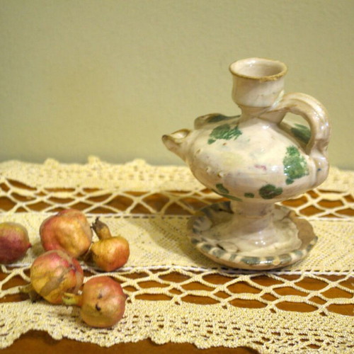 Antique ceramic oil lamp used, 19th century
