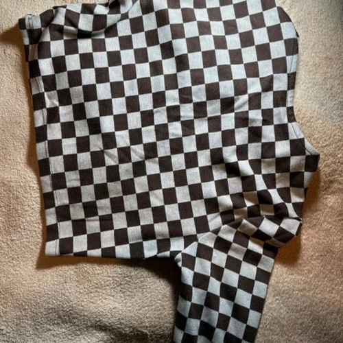 Pull & Bear checkerboard blouse like new, beige and brown, size M