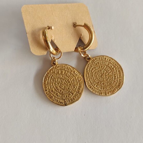 Phaistos Disc Earrings new, gold color, stainless steel