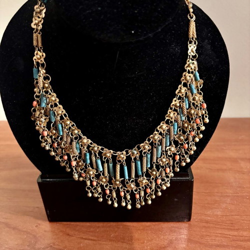 Vintage necklace handmade used, multicolor