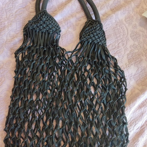 Zara macrame knitted summer beach shoulder bag used, black