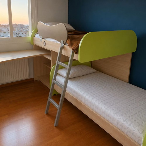 Children's bunk bed with desk and storage like new